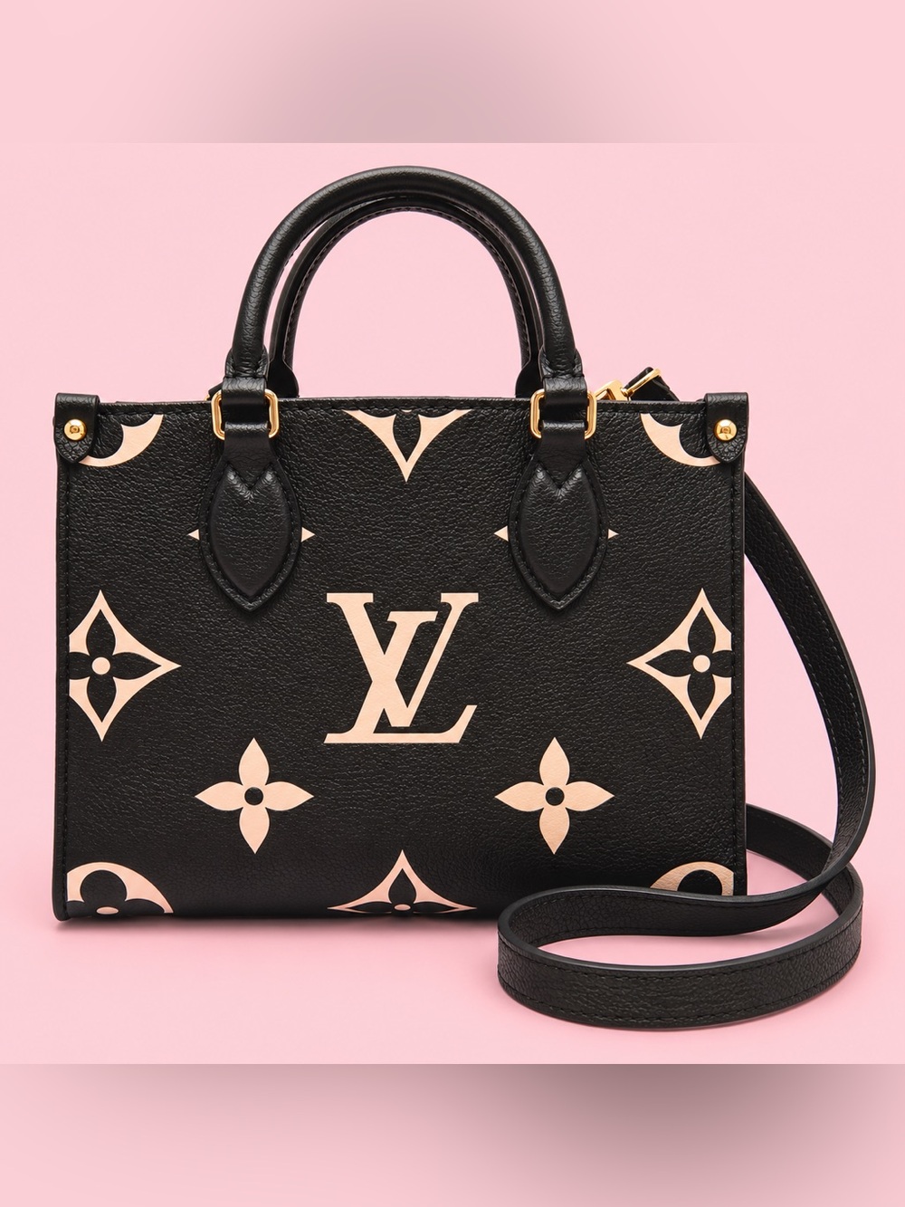 Louis Vuitton Black & Cream Monogram Petite Tote Shoulder Bag